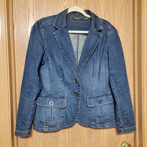 Eddie Bauer Women's Blue Denim Long Sleeve Jacket Two Button Down Size  XL